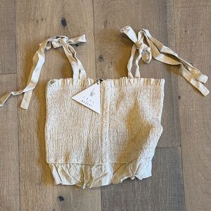 Lost and Wander Cream Smocked Top with Button Detail